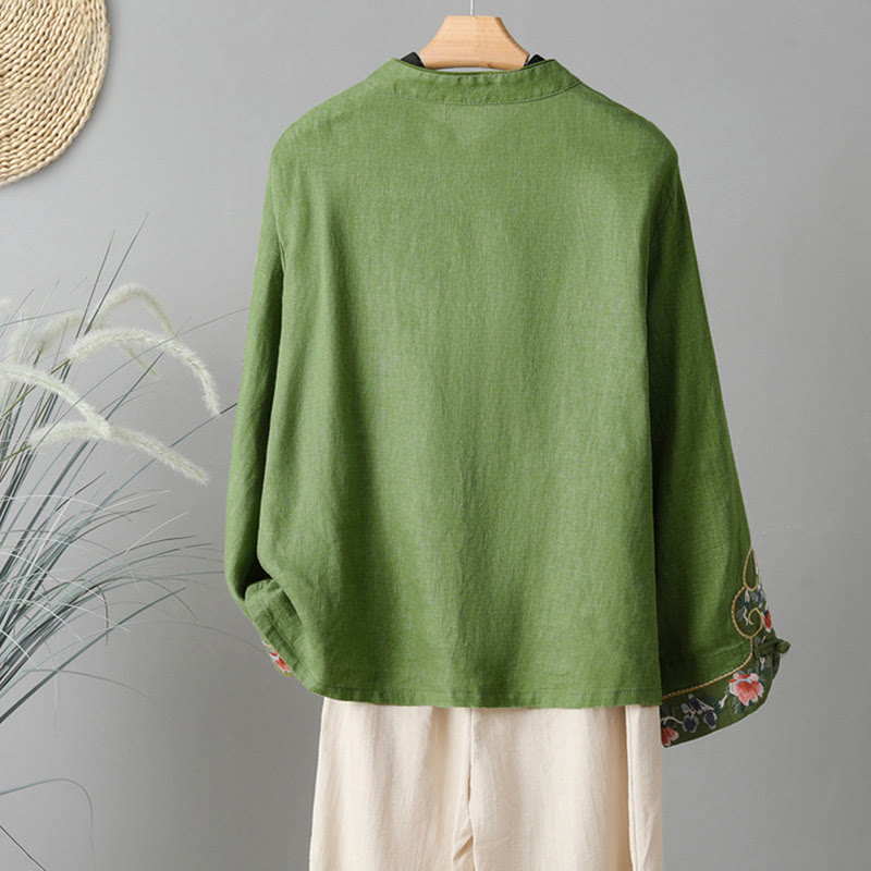 Buddha Stones Embroidery Flower Long Sleeve Frog-buttons Cotton Women's Shirt - image 13