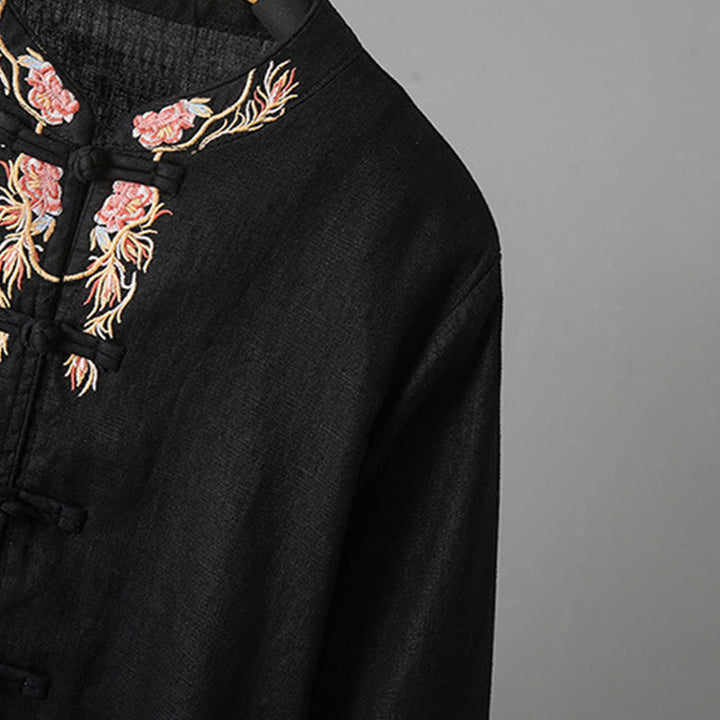 Buddha Stones Embroidery Flower Long Sleeve Frog-buttons Cotton Women's Shirt - image 20