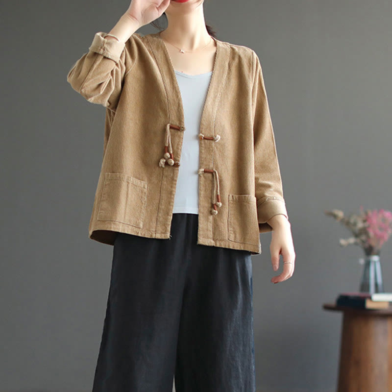 Buddha Stones Women's Cotton Long Sleeve Corduroy Jacket With Pockets - image 3