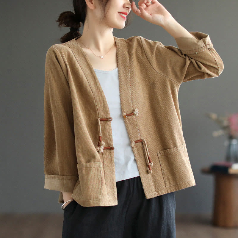Buddha Stones Women's Cotton Long Sleeve Corduroy Jacket With Pockets - image 2