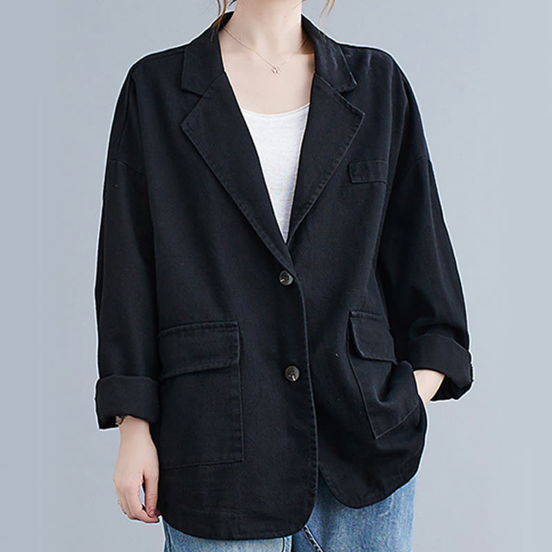 Buddha Stones Solid Color Women's Long Sleeve Cotton Blazer Jacket With Pockets - Black - US14,UK/AU18,EU46 (2XL) - image 10