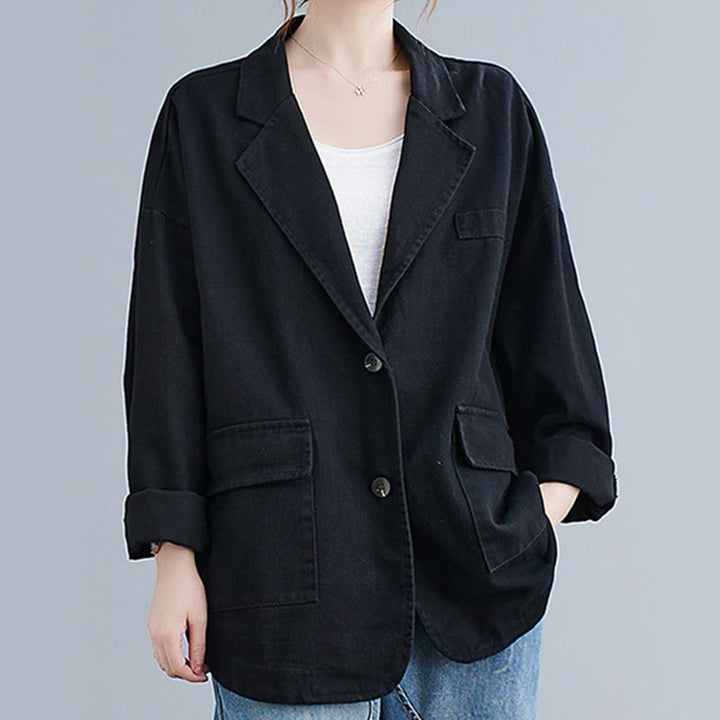 Buddha Stones Solid Color Women's Long Sleeve Cotton Blazer Jacket With Pockets - Black - US14,UK/AU18,EU46 (2XL) - image 10