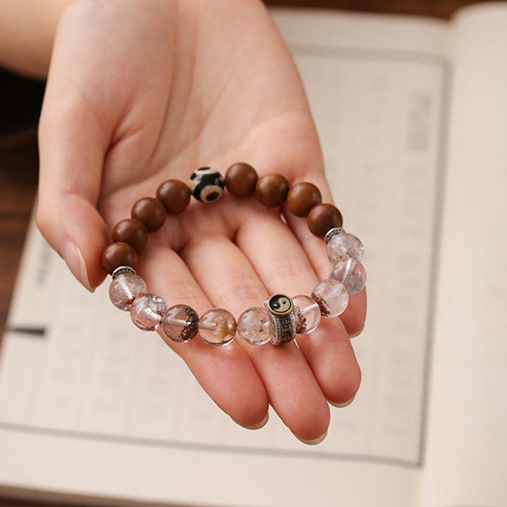 Buddha Stones Lightning Struck Wood Red Phantom Yin Yang Protection Bracelet - image 3