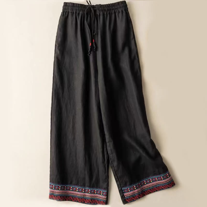 Buddha Stones Plain Bohemian Stripes Women's Wide Leg Cotton Pants With Pockets - Black - US14,UK/AU18,EU46 (4XL) - image 2