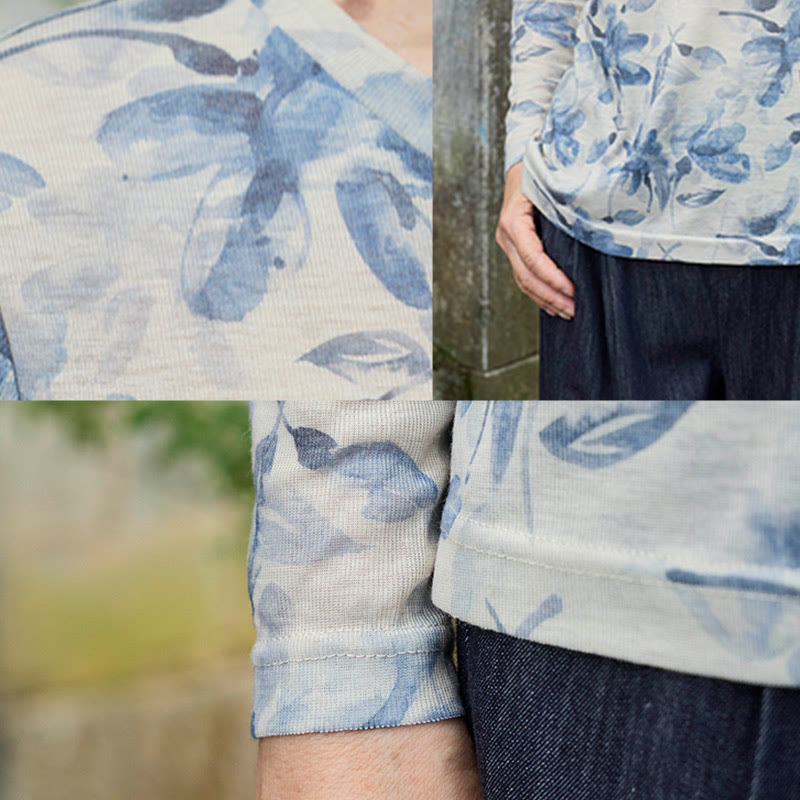 Buddha Stones Fall Blue Floral Women's Long Sleeve T-Shirt  For Older Adults - image 13