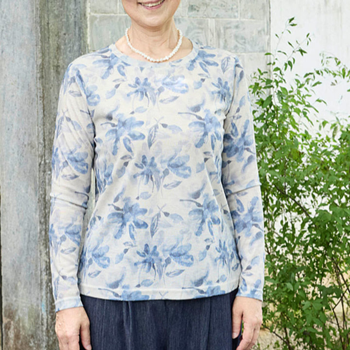 Buddha Stones Fall Blue Floral Women's Long Sleeve T-Shirt  For Older Adults - image 3