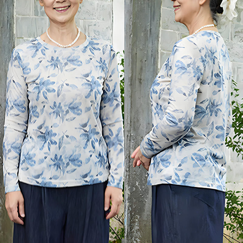 Buddha Stones Fall Blue Floral Women's Long Sleeve T-Shirt  For Older Adults - image 8