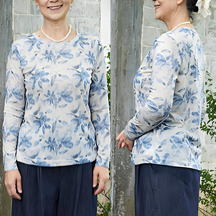 Buddha Stones Fall Blue Floral Women's Long Sleeve T-Shirt  For Older Adults - image 8