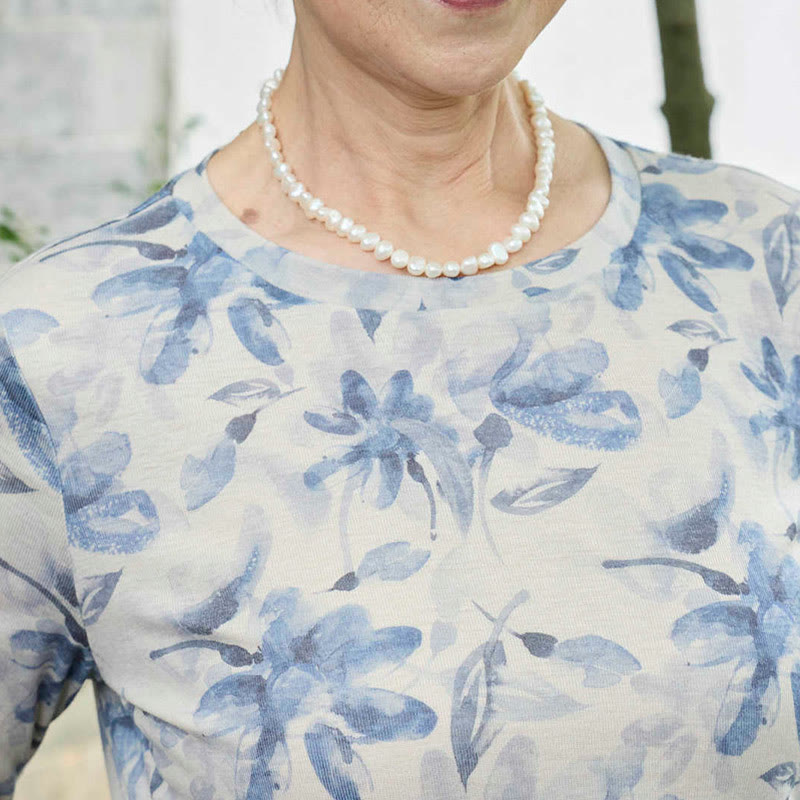 Buddha Stones Fall Blue Floral Women's Long Sleeve T-Shirt  For Older Adults - image 9