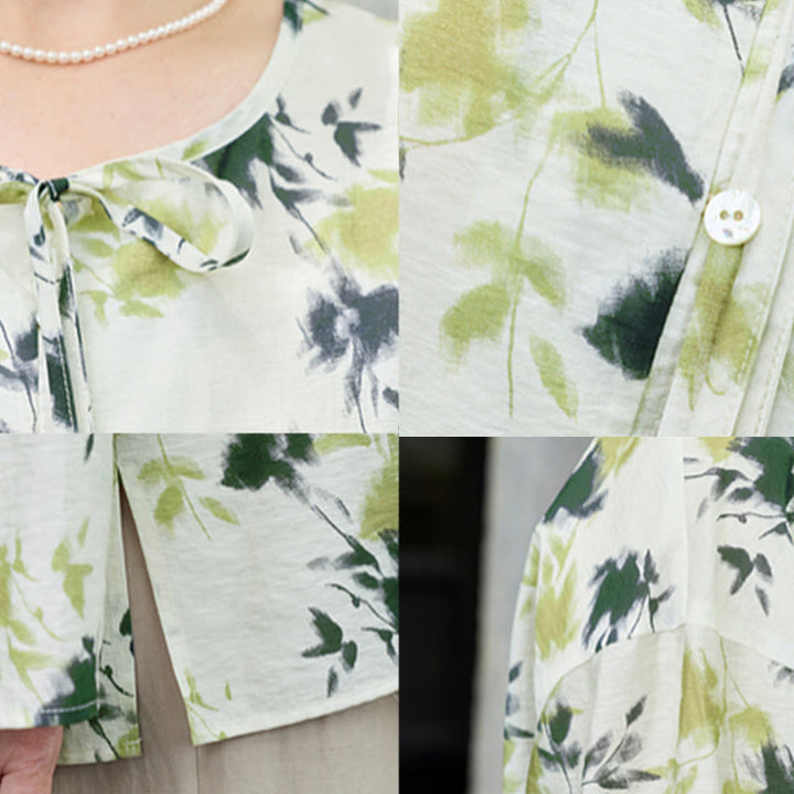 Buddha Stones Green Floral Leaves Lace-Up Buttons Long Sleeve Women's Shirt For Older Adults - image 13