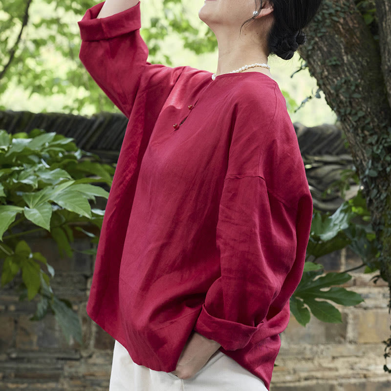 Buddha Stones Solid Color Linen Long Sleeve Women's Shirt For Older Adults - image 17