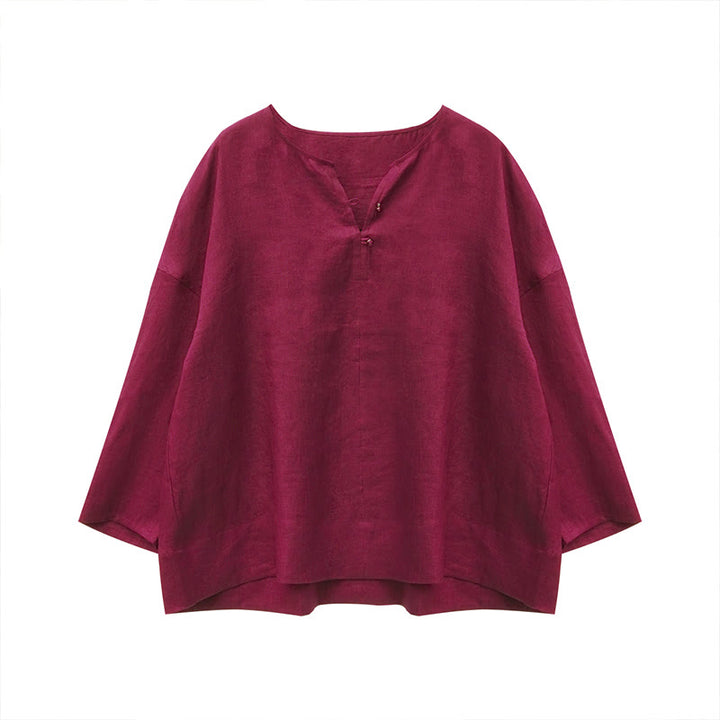 Buddha Stones Solid Color Linen Long Sleeve Women's Shirt For Older Adults - image 21