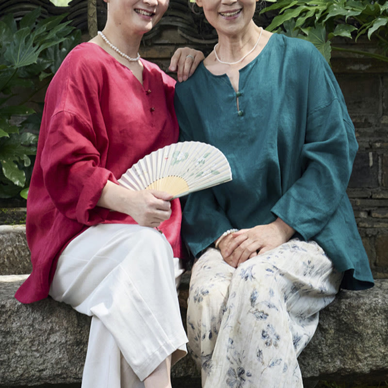 Buddha Stones Solid Color Linen Long Sleeve Women's Shirt For Older Adults - image 31