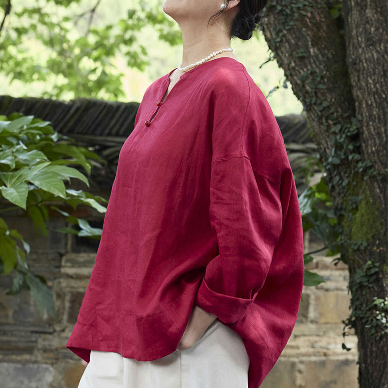 Buddha Stones Solid Color Linen Long Sleeve Women's Shirt For Older Adults - image 19