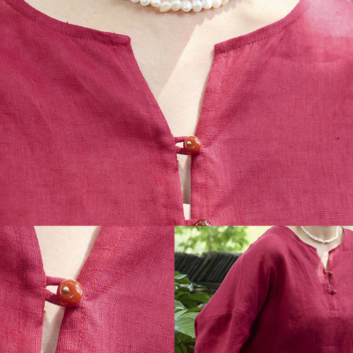 Buddha Stones Solid Color Linen Long Sleeve Women's Shirt For Older Adults - image 20