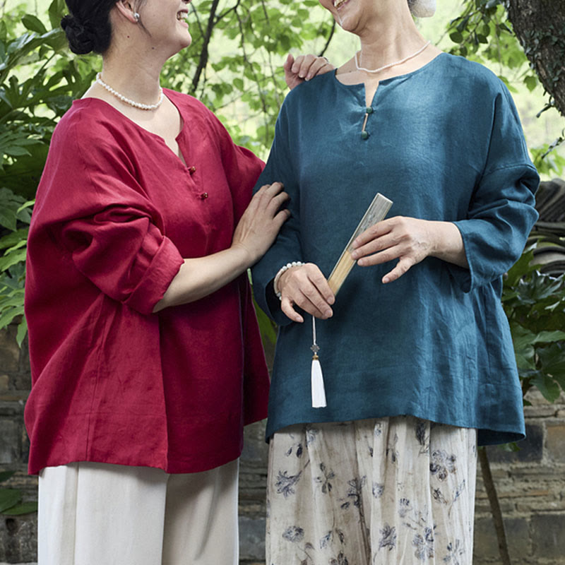 Buddha Stones Solid Color Linen Long Sleeve Women's Shirt For Older Adults - image 24