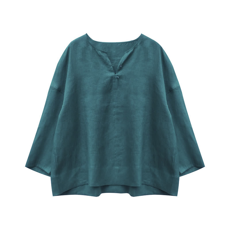 Buddha Stones Solid Color Linen Long Sleeve Women's Shirt For Older Adults - image 14