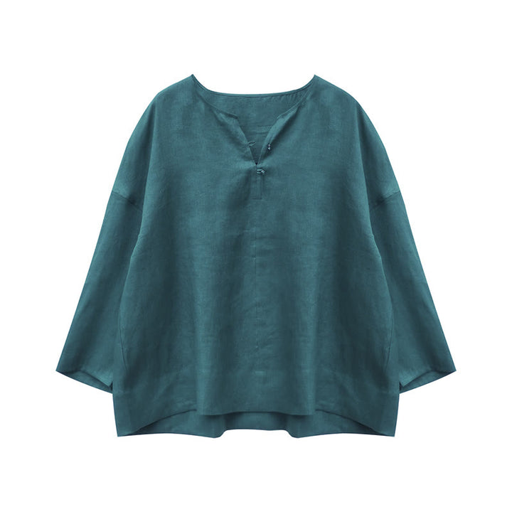 Buddha Stones Solid Color Linen Long Sleeve Women's Shirt For Older Adults - image 14