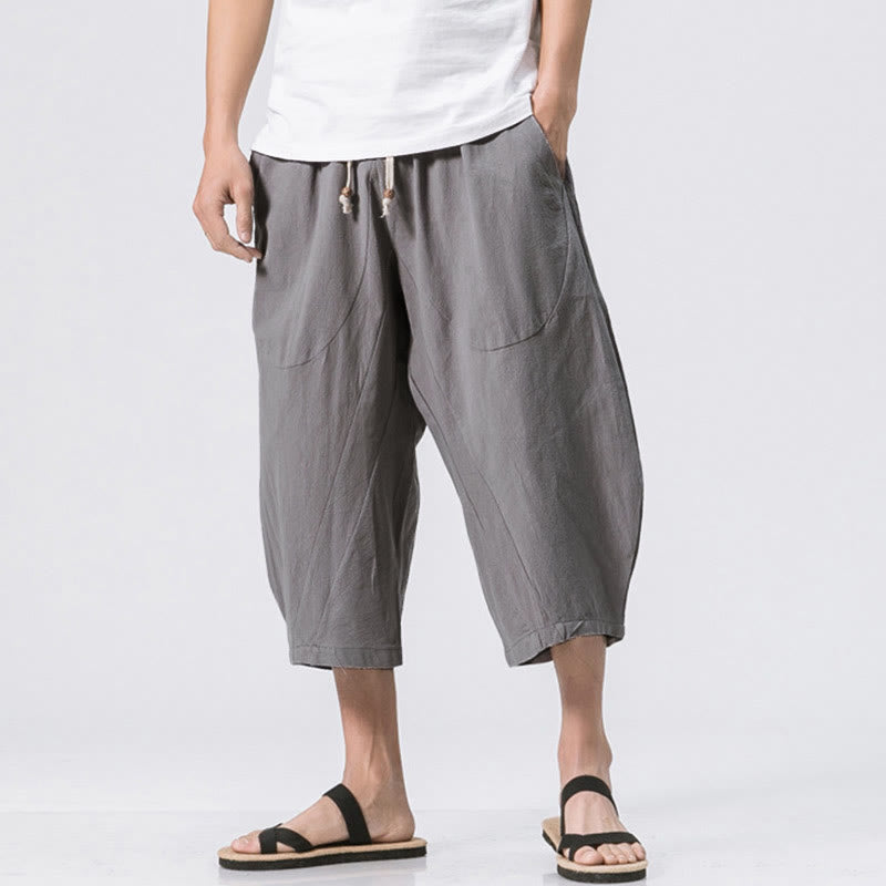Buddha Stones Summer Casual Simple Plain Design 7-8 Length Men's Drawstring Pants With Pockets - LightGrey - US/UK/AU46,EU56 (5XL) - image 0