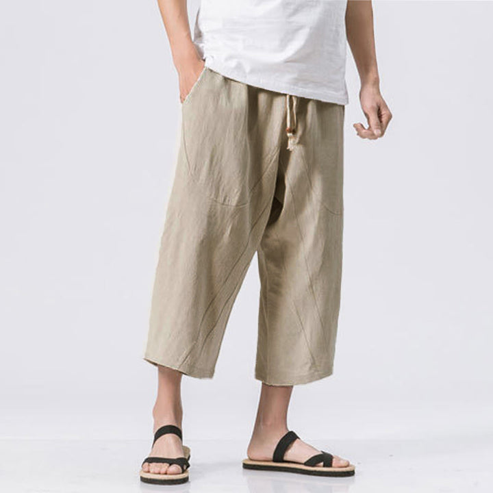 Buddha Stones Summer Casual Simple Plain Design 7-8 Length Men's Drawstring Pants With Pockets - Beige - US/UK/AU46,EU56 (5XL) - image 12