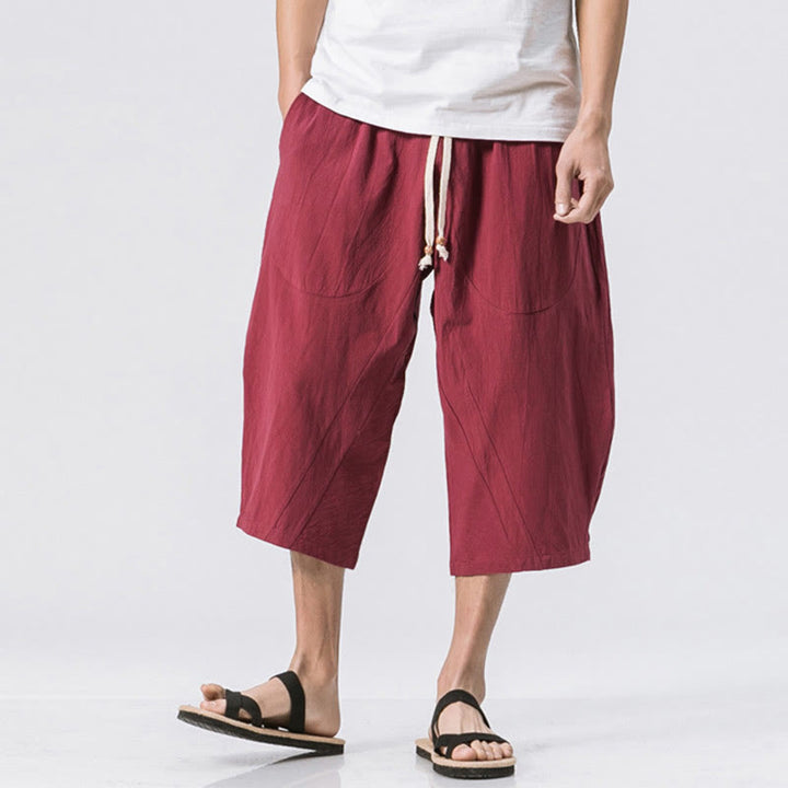 Buddha Stones Summer Casual Simple Plain Design 7-8 Length Men's Drawstring Pants With Pockets - Crimson - US/UK/AU46,EU56 (5XL) - image 4