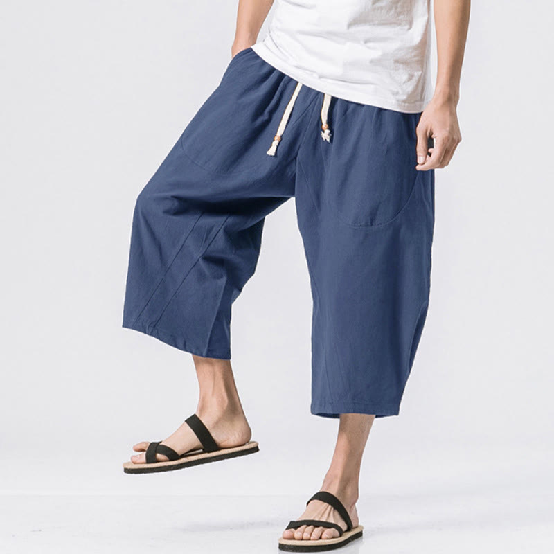 Buddha Stones Summer Casual Simple Plain Design 7-8 Length Men's Drawstring Pants With Pockets - MidnightBlue - US/UK/AU46,EU56 (5XL) - image 15