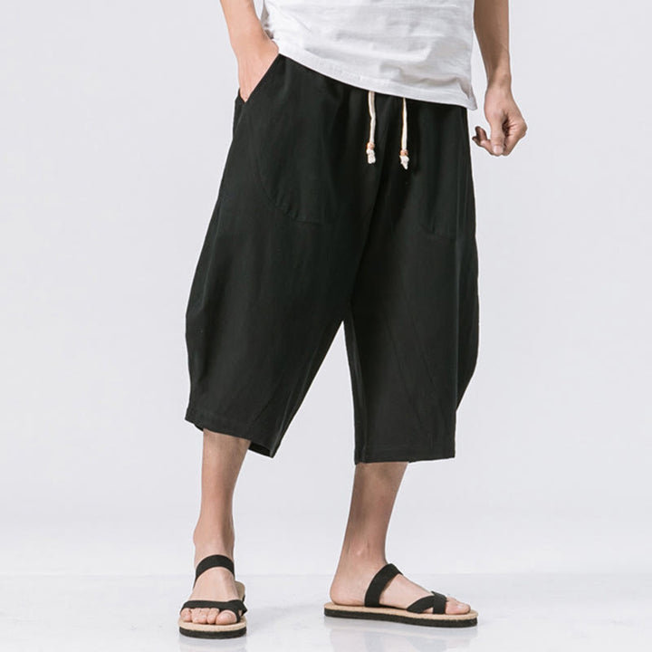 Buddha Stones Summer Casual Simple Plain Design 7-8 Length Men's Drawstring Pants With Pockets - Black - US/UK/AU46,EU56 (5XL) - image 9