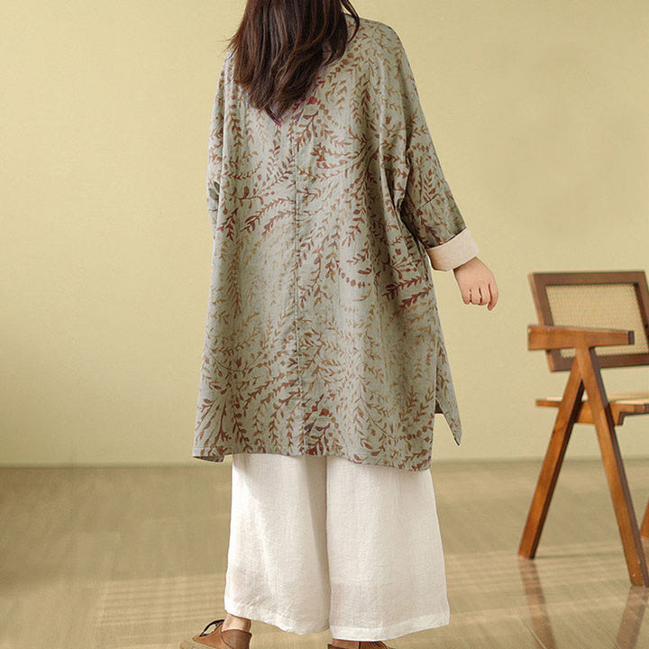 Buddha Stones Frog-button Vine Leaves Women's Coat With Pockets - image 3