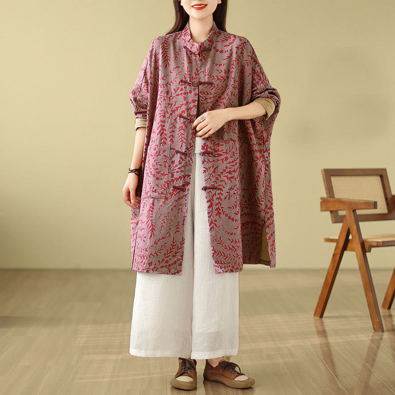 Buddha Stones Frog-button Vine Leaves Women's Coat With Pockets - PaleVioletRed - US14,UK/AU18,EU46 (2XL) - image 7