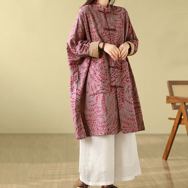 Buddha Stones Frog-button Vine Leaves Women's Coat With Pockets - image 9