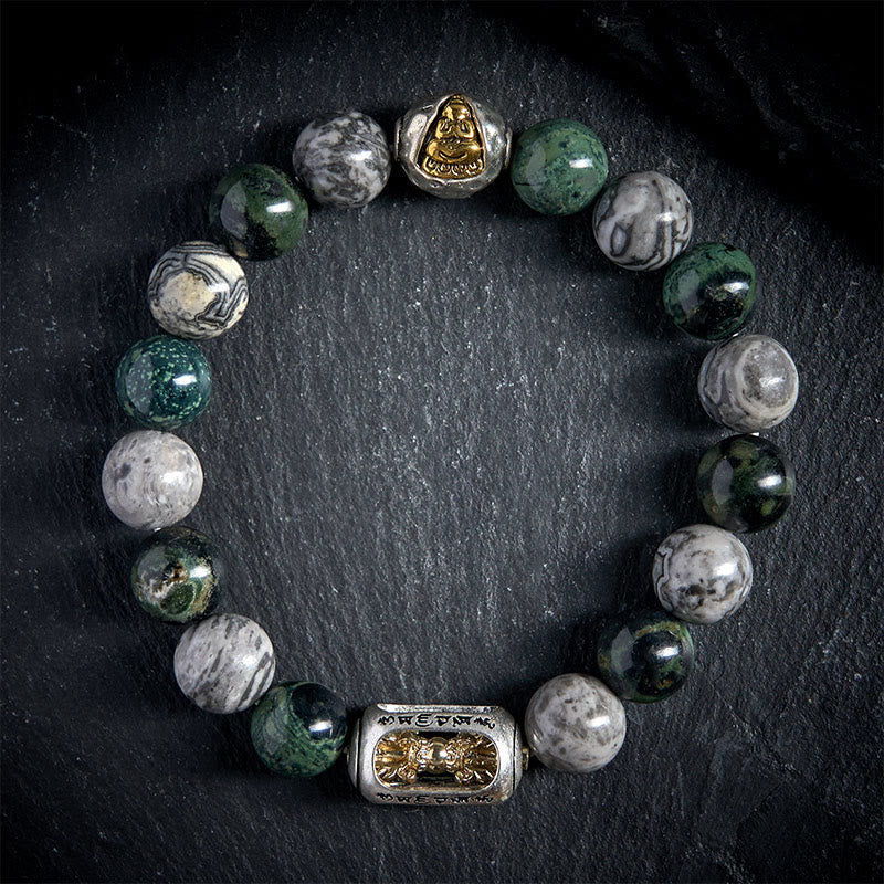 Buddha Stones Natural Grey Jasper Kambamba Jasper Om Mani Padme Hum Formless Buddha Healing Bracelet - image 1