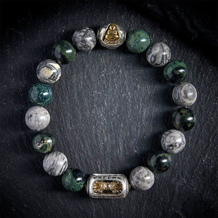 Buddha Stones Natural Grey Jasper Kambamba Jasper Om Mani Padme Hum Formless Buddha Healing Bracelet - image 1