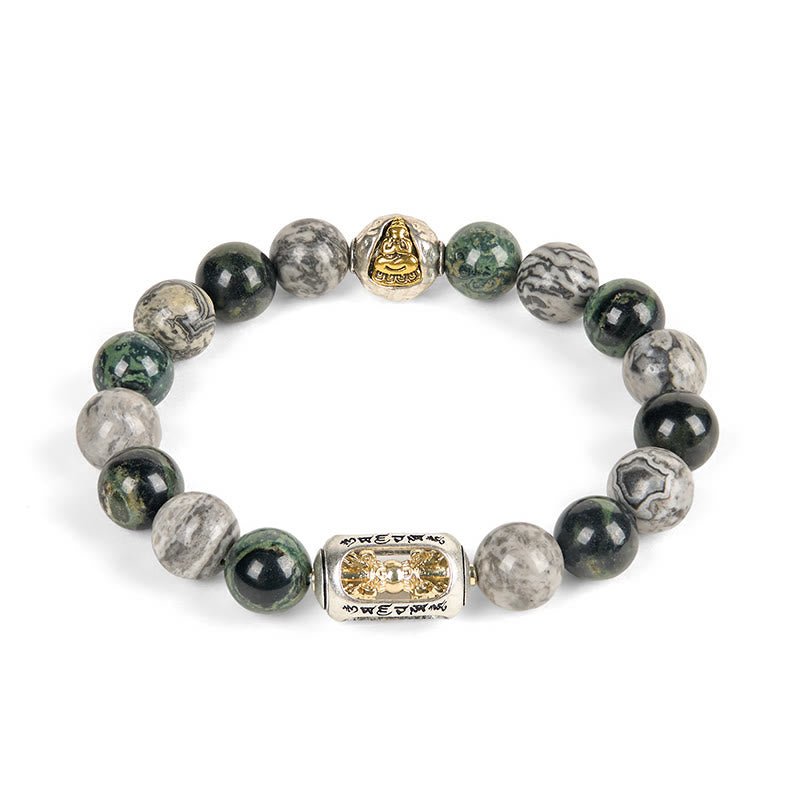 Buddha Stones Natural Grey Jasper Kambamba Jasper Om Mani Padme Hum Formless Buddha Healing Bracelet - image 4