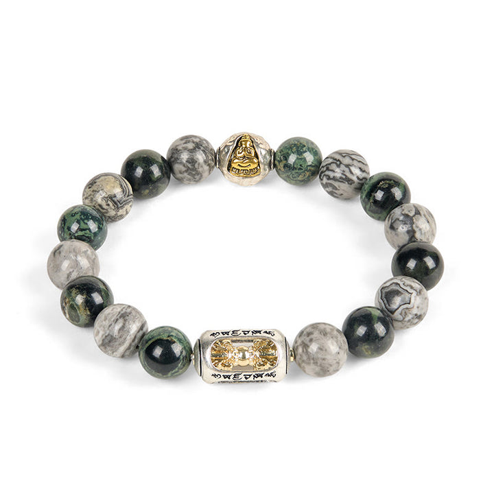 Buddha Stones Natural Grey Jasper Kambamba Jasper Om Mani Padme Hum Formless Buddha Healing Bracelet - image 4