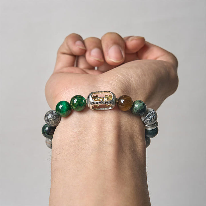 Buddha Stones Natural Grey Jasper Kambamba Jasper Tiger Eye Om Mani Padme Hum Protection Bracelet - image 3