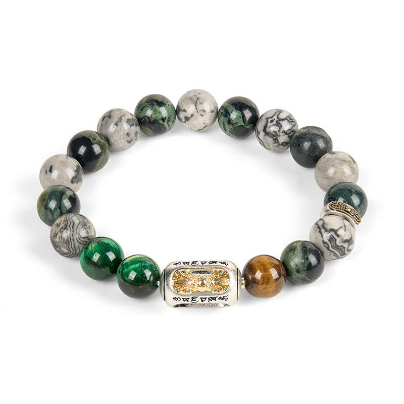 Buddha Stones Natural Grey Jasper Kambamba Jasper Tiger Eye Om Mani Padme Hum Protection Bracelet - image 4