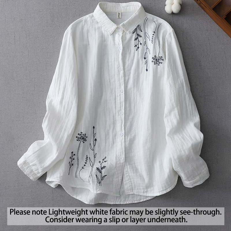 Buddha Stones Fall Dandelion Flower Buttons Long Sleeve Women's Cotton Shirt - White - US14,UK/AU18,EU46 (3XL) - image 1