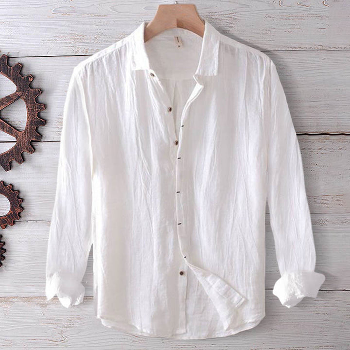 Buddha Stones Men's Shirt Solid Color Lapel Top Long Sleeve Comfy Button Crease Cotton Linen Shirt - White - US/UK/AU50,EU60 (5XL) - image 7