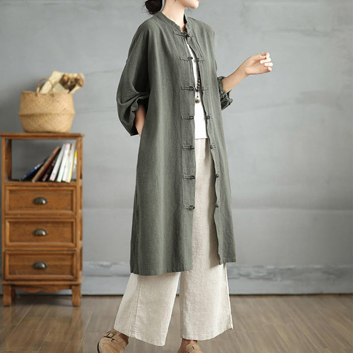 Buddha Stones Casual Frog-button Women's Cotton Linen Coat With Pockets - image 7