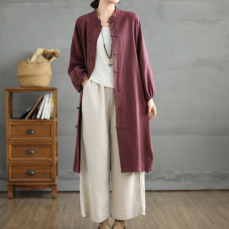 Buddha Stones Casual Frog-button Women's Cotton Linen Coat With Pockets - image 3