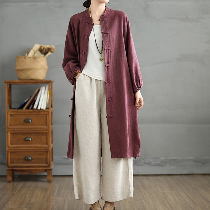 Buddha Stones Casual Frog-button Women's Cotton Linen Coat With Pockets - image 3