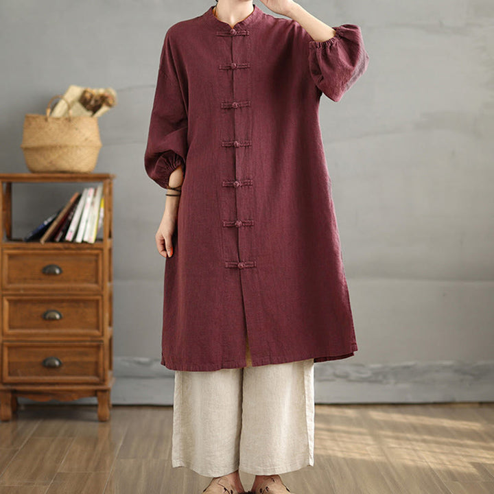 Buddha Stones Casual Frog-button Women's Cotton Linen Coat With Pockets - image 4