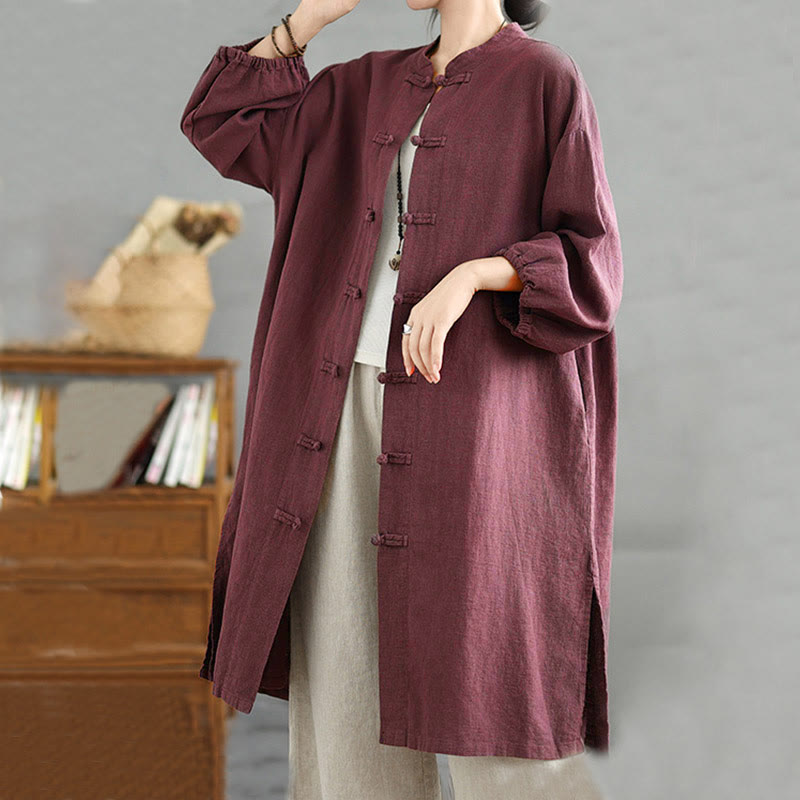 Buddha Stones Casual Frog-button Women's Cotton Linen Coat With Pockets - image 2