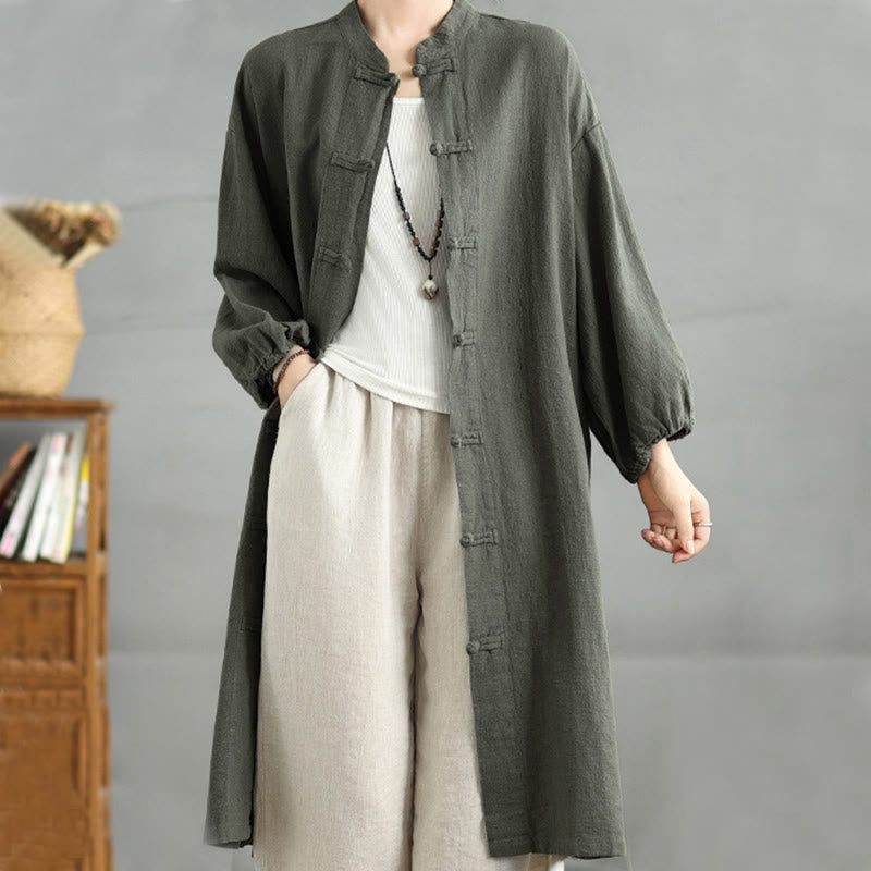 Buddha Stones Casual Frog-button Women's Cotton Linen Coat With Pockets - image 6