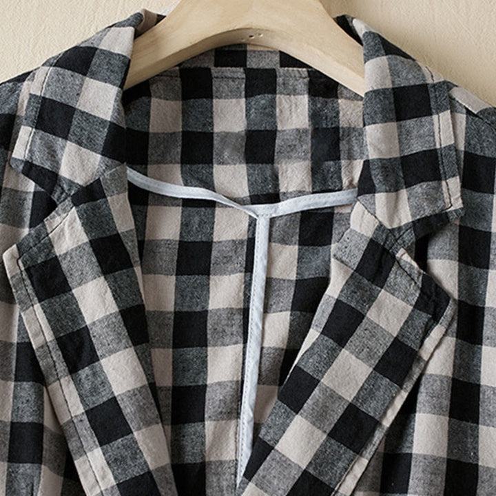 Buddha Stones Commute Plaid Pattern Women's Cotton Lapel Long Sleeve Jacket With Pockets - image 19