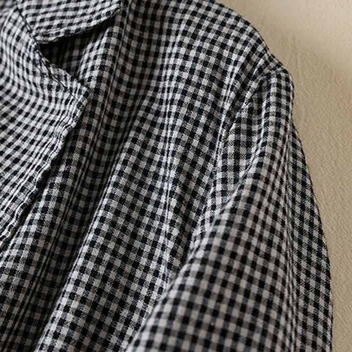 Buddha Stones Commute Plaid Pattern Women's Cotton Lapel Long Sleeve Jacket With Pockets - image 3