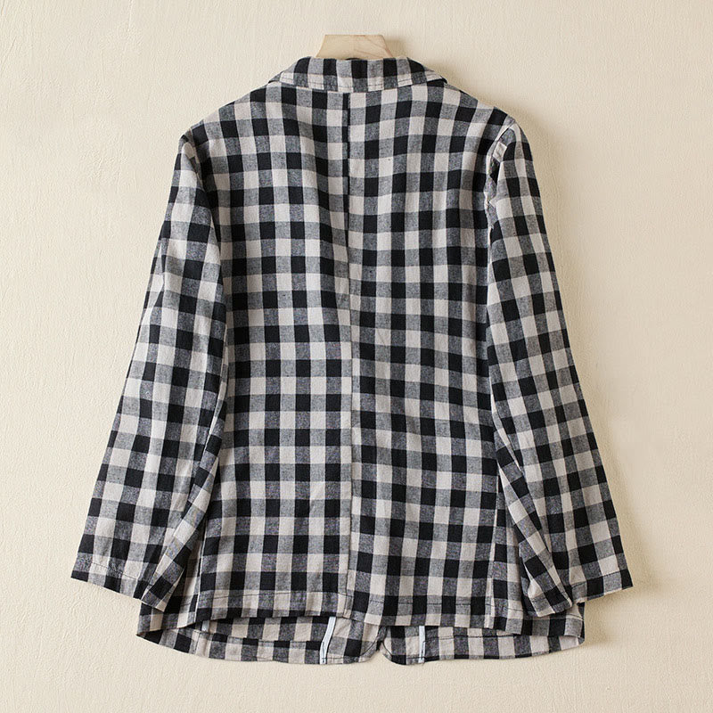 Buddha Stones Commute Plaid Pattern Women's Cotton Lapel Long Sleeve Jacket With Pockets - image 18