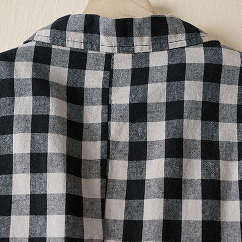 Buddha Stones Commute Plaid Pattern Women's Cotton Lapel Long Sleeve Jacket With Pockets - image 20