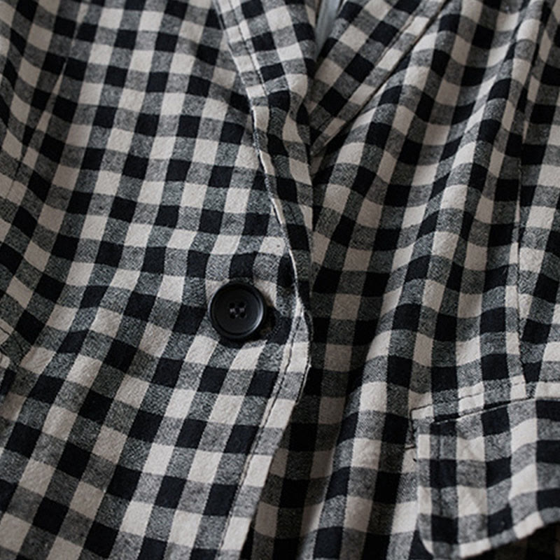 Buddha Stones Commute Plaid Pattern Women's Cotton Lapel Long Sleeve Jacket With Pockets - image 9