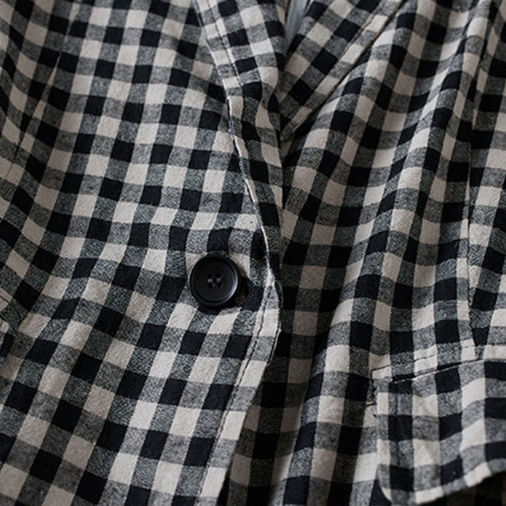 Buddha Stones Commute Plaid Pattern Women's Cotton Lapel Long Sleeve Jacket With Pockets - image 9